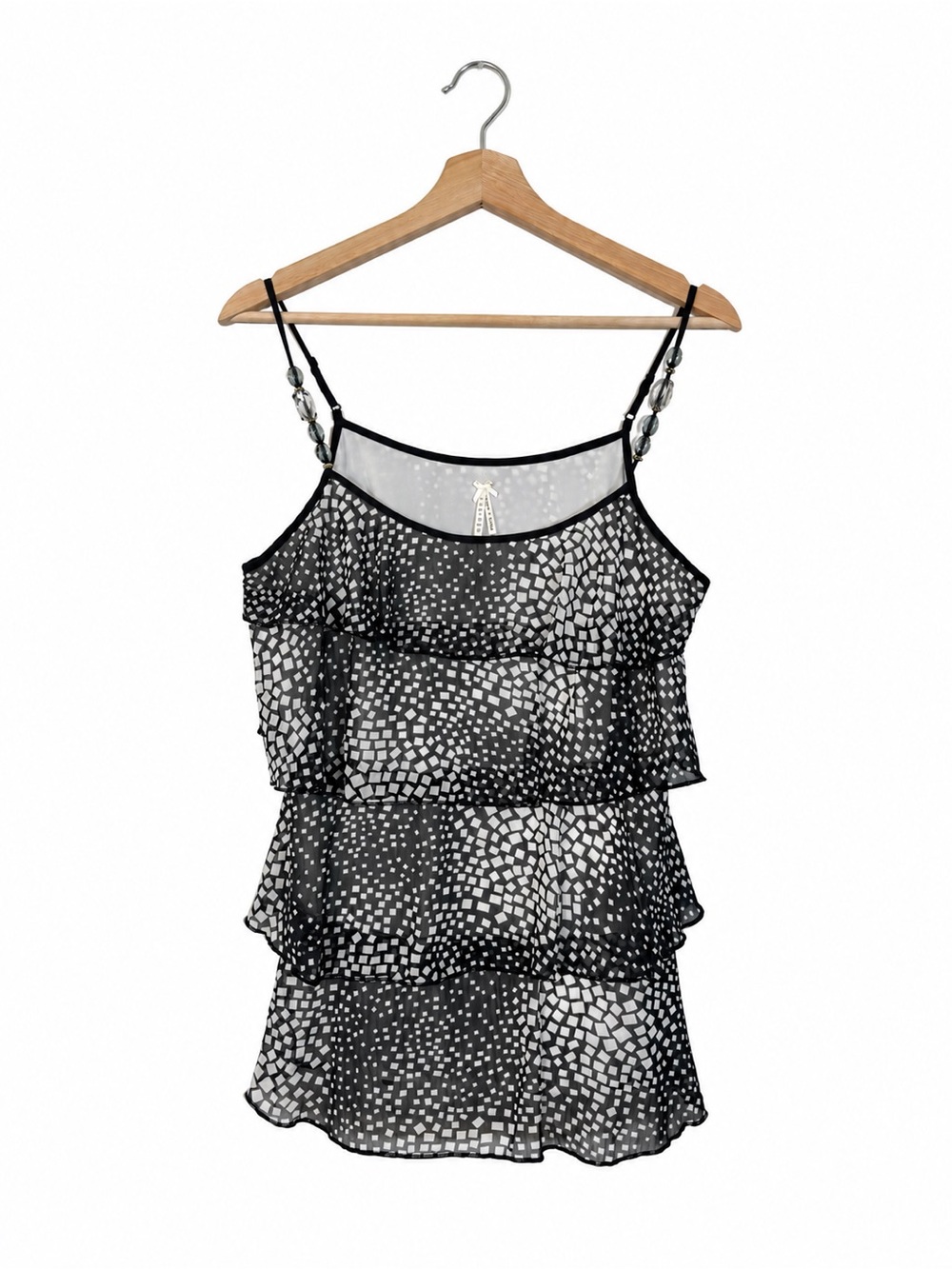 Lapis Beaded Tiered Ruffle Cami Top Flowy Going Out Size M Geometric Party